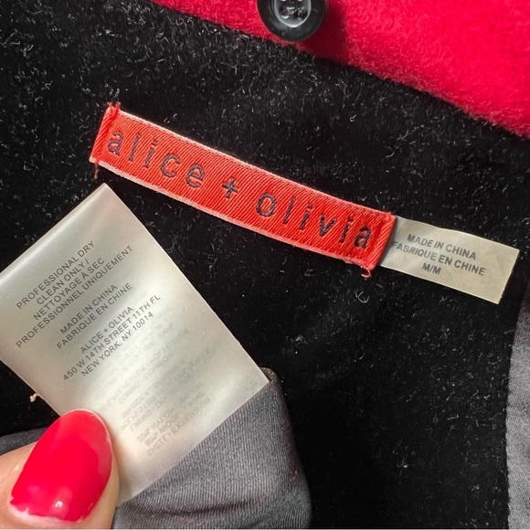 Alice + Olivia Campbell red wool coat medium fit & flare cinched waist peacoat - Picture 7 of 11
